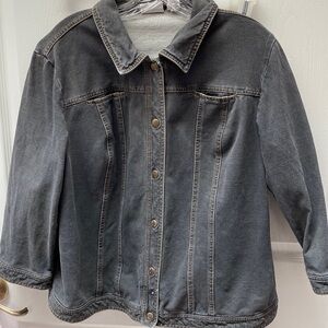 t Chico’s solid black 3/4  sleeve stretch snap front regular size denim jacket 2